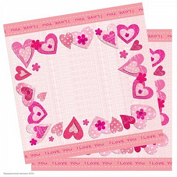Салфетки (33*33см), Сердечки I love you, 20 шт.