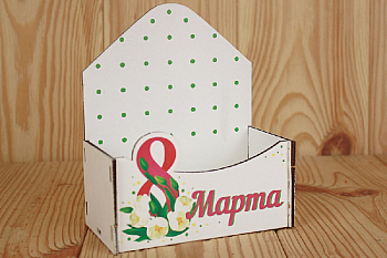 Подарочная упаковка-конверт (12,5*7*15 см), "8 Марта", Белый, 1 шт.