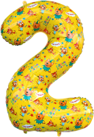 Шар (34''/86 см) Цифра, 2 Три Кота, Желтый, 1 шт. в упак.