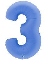 Шар (40''/102см) Цифра, "3", Голубой Лотос, Матовый, 1 шт. в уп.