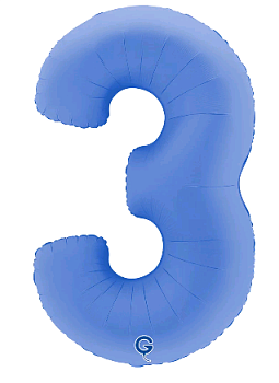 Шар (40''/102см) Цифра, "3", Голубой Лотос, Матовый, 1 шт. в уп.
