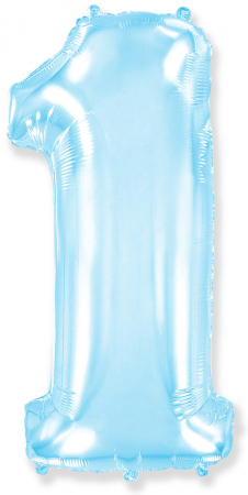 Шар (40''/102см) Цифра, "1", Голубой, в упаковке, 1 шт.