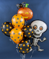 Шар (12''/30 см) Точки, Оранжевый (061)/Черный (080), пастель, 5 ст, 50 шт.