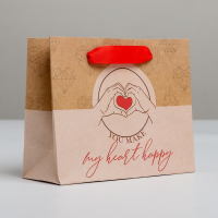 Пакет подарочный (15*12*5,5см), Happy, крафт, 1 шт.