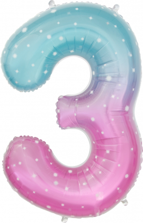 Шар (34''/86см) Цифра, 3 Нежные искры, Розовый, Градиент, 1 шт. в упак.
