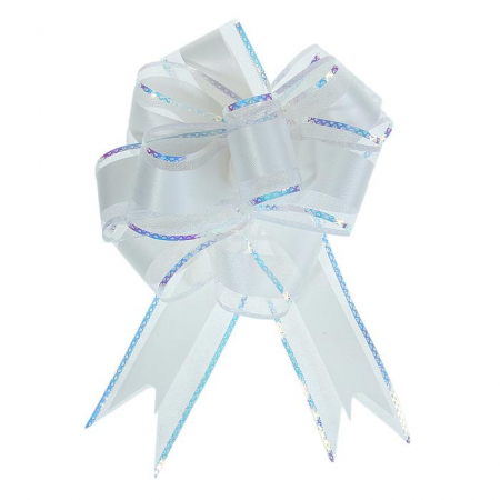 Бант-шар (5см), Органза с полосой пластик, Белый, 5 шт.