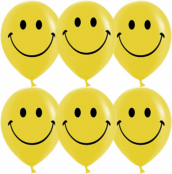 Шар (12''/30см) Смайл, Желтый, пастель, 2 ст, 25 шт.