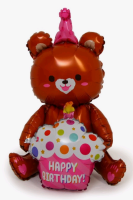 Шар (28"/71см) Фигура, Мишка с подарком, бурый, 1 шт.