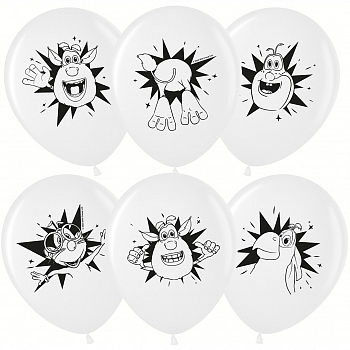 Шар (12''/30см) Буба и друзья, Белый (200), пастель, 4 ст, 25 шт.