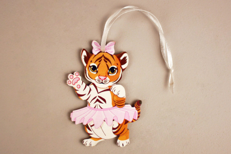 Ёлочное украшение "Тигрёнок-девочка" (6*9) МДФ, УФ печать, оформл., 1 шт.