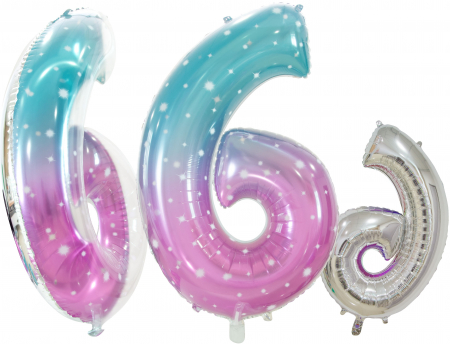 Шар (34''/86см) Цифра, 6 Нежные искры, Розовый, Градиент, 1 шт. в упак.