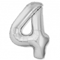 Шар (40"/102см) Цифра "4" Серебро Slim в упаковке, 1 шт.