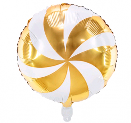 Шар (18"/45см) Круг, Леденец, Золото / Белый, 1 шт.