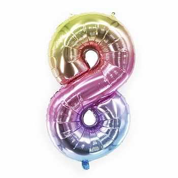 Шар (40"/102см) Цифра, "8", Радужная, в упаковке, 1 шт.