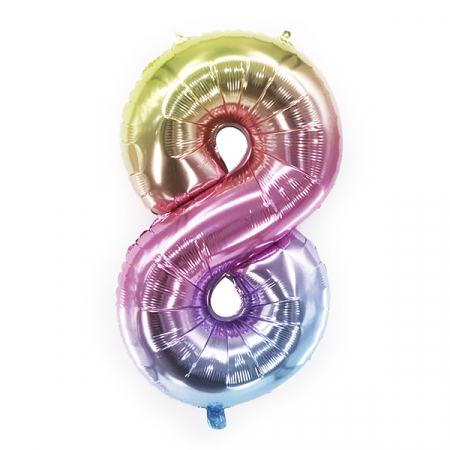Шар (40"/102см) Цифра, "8", Радужная, в упаковке, 1 шт.