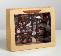 Пакет подарочный (31*26*11см), Крафт, с пвс окном Man, 1 шт.