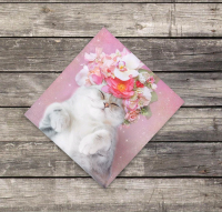 Открытка-мини (7*7 см), "Кошка с цветами", 1 шт.