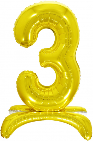 Шар (32''/81 см) Цифра, 3 на подставке, Золото, в упак., 1 шт. 