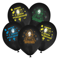 Шар (12"/30см) Новый уровень с ДР, Черный, пастель, 25 шт.