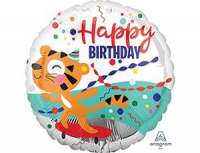 Круг (18"/46 см) Тигр веселый в колпаке с ДР, 1 шт. 