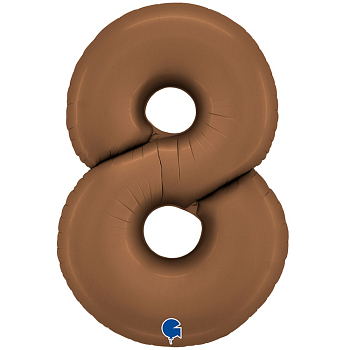 Шар (40''/102см) Цифра, "8", Шоколадный, Сатин, в упаковке, 1 шт.