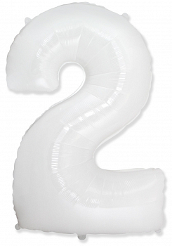 Шар (40''/102см) Цифра, "2", Белый, в упаковке, 1 шт.
