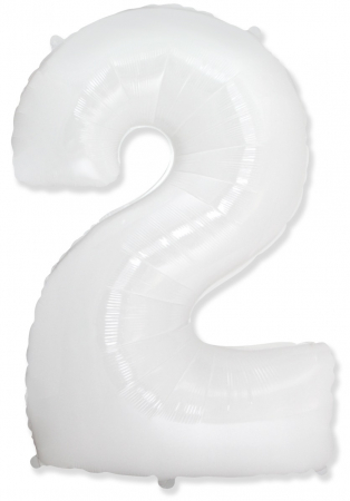 Шар (40''/102см) Цифра, "2", Белый, в упаковке, 1 шт.