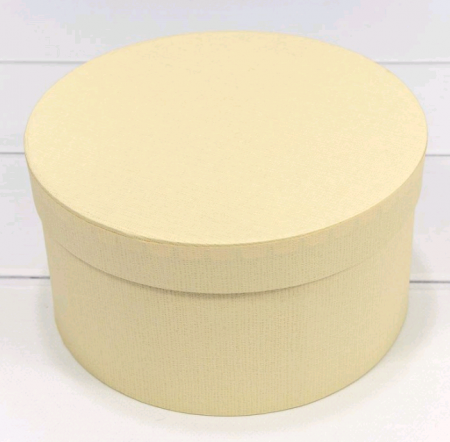 Коробка круглая (17*9см), Бежевая, из дизайнерской бумаги, 1 шт.
