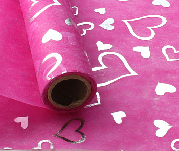 Упаковочная бумага (50см*4,5м) Флизелин с серебряными сердцами, Фиолетовый, 1 шт.