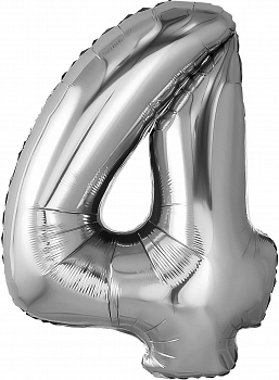 Шар (32''/81см) Цифра, 4, Серебро, 1 шт. в упак.