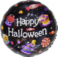 Шар (18''/46см) Круг, Сладости на Хэллоуин, Черный, 1 шт.