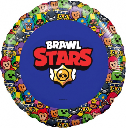 Шар (18''/46см) Круг, Brawl Stars, Звездные бойцы, дизайн №3, Синий, 1 шт. в упак.