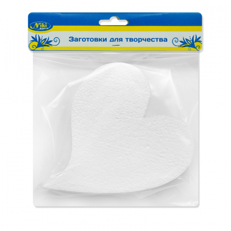 Фигура из пенопласта, (15см), Сердце, Изгиб, Белый, 1 шт.