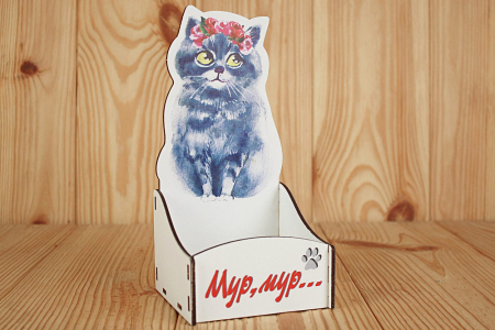 Подарочная упаковка (10*9,5*20см), Мур, мур..., МДФ 3мм, УФ печать, окраш., оформл., Белый, 1 шт.