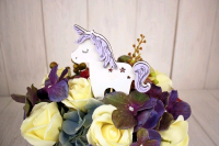 Топпер (11*10 см), "Единорог", МДФ 3мм, окрашен., оформл., на шпажке, Белый, 1 шт.