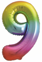 Шар (32''/81см) Цифра, "9", Радуга, Градиент, 1 шт.