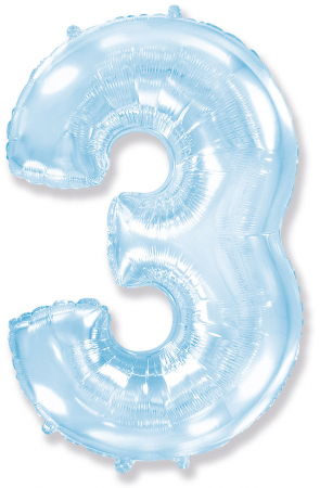 Шар (40''/102см) Цифра, "3", Голубой, в упаковке, 1 шт.
