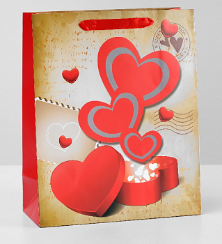 Пакет подарочный (26*32*12см), Летящие сердца, 1 шт.