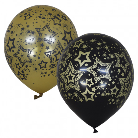 Шар (12"/30см) Голливуд, BLACK&GOLD 5 ст. рис, 25 шт.