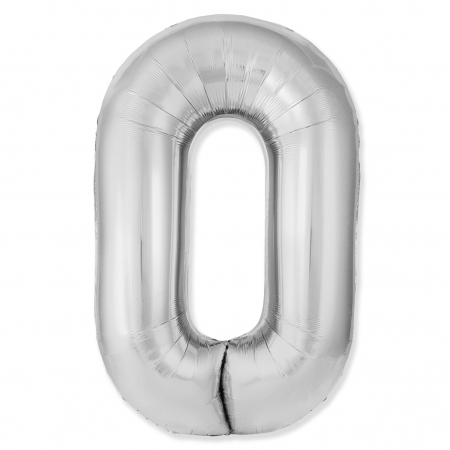 Шар (40"/102см) Цифра "0" Серебро Slim в упаковке, 1 шт.
