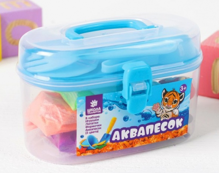 Набор аквапеска "Зоопарк", песок 3 цвета по 50 гр, игрушки 3 шт, формочки и лопатки, 1шт.