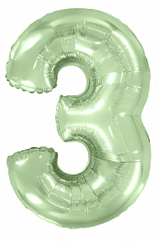 Шар (40''/102см) Цифра, 3, Мятный, Макарунс, в упаковке, 1 шт.