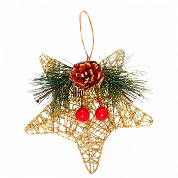 Елочное украшение (12см), Звезда с декором, 1 шт. 