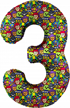 Шар (34''/86см) Цифра, 3 Бравл Старс, 1 шт. в упак.