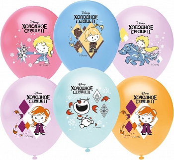 Шар (12''/30см) Холодное сердце, Чиби, Ассорти, пастель, 1 ст, 25 шт.
