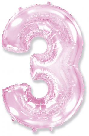 Шар (40''/102см) Цифра, "3", Розовый, в упаковке, 1 шт.