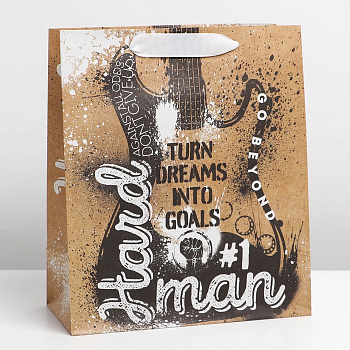 Пакет подарочный (23*27*11,5см), Hard man, крафт, 1 шт.