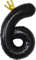 Шар (40''/102 см) Цифра, 6 Золотая корона, Черный, 1 шт. в упак.