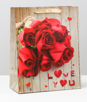 Пакет подарочный (26*32*12см), Букет красных роз, 1 шт.