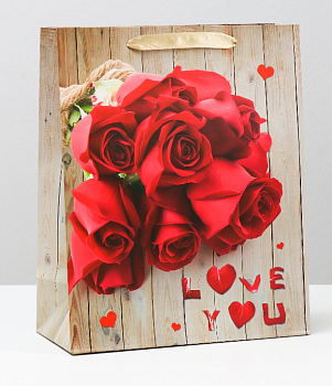 Пакет подарочный (26*32*12см), Букет красных роз, 1 шт.